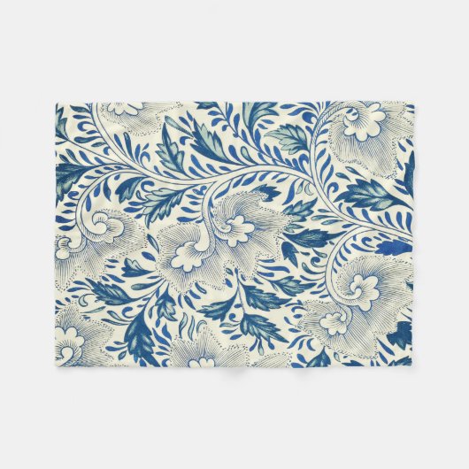 Blue Floral Pattern Antiek Asian Design Fleece Deken (Voorkant (Horizontaal))