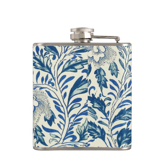 Blue Floral Pattern Antiek Asian Design Heupfles (Achterkant)