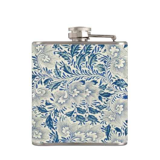 Blue Floral Pattern Antiek Asian Design Heupfles (Achterkant)