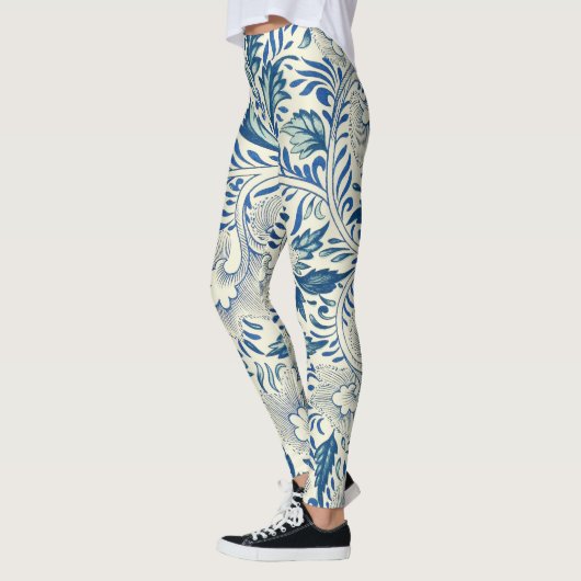 Blue Floral Pattern Antiek Asian Design Leggings (Links)