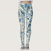 Blue Floral Pattern Antiek Asian Design Leggings (Voorkant)