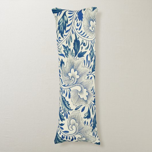 Blue Floral Pattern Antiek Asian Design Lichaamskussen (Voorkant Verticaal)