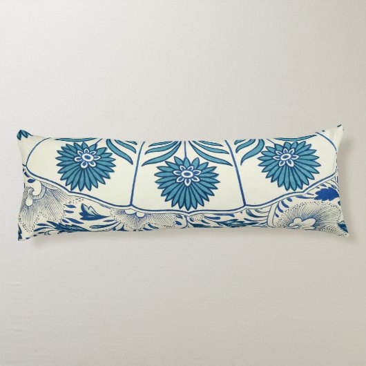 Blue Floral Pattern Antiek Asian Design Lichaamskussen (Achterkant)