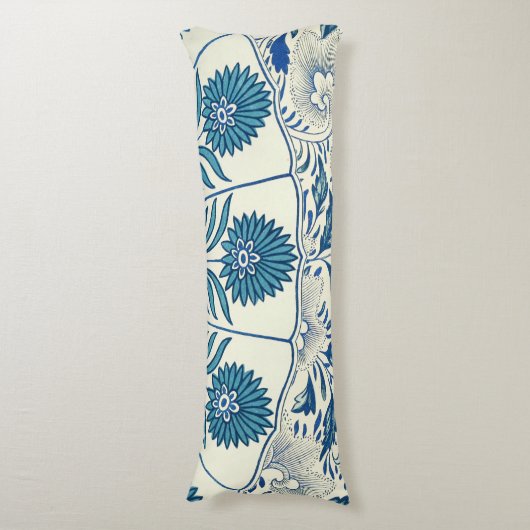 Blue Floral Pattern Antiek Asian Design Lichaamskussen (Voorkant Verticaal)