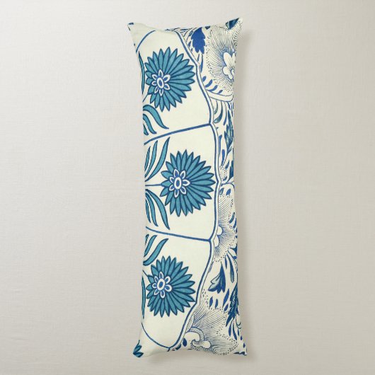 Blue Floral Pattern Antiek Asian Design Lichaamskussen (Achterkant (Verticaal))