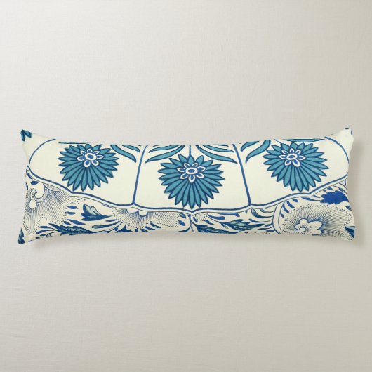 Blue Floral Pattern Antiek Asian Design Lichaamskussen (Voorkant)