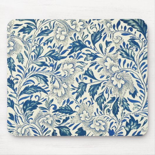 Blue Floral Pattern Antiek Asian Design Muismat (Voorkant)