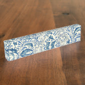 Blue Floral Pattern Antiek Asian Design Naambordje (Zijkant)