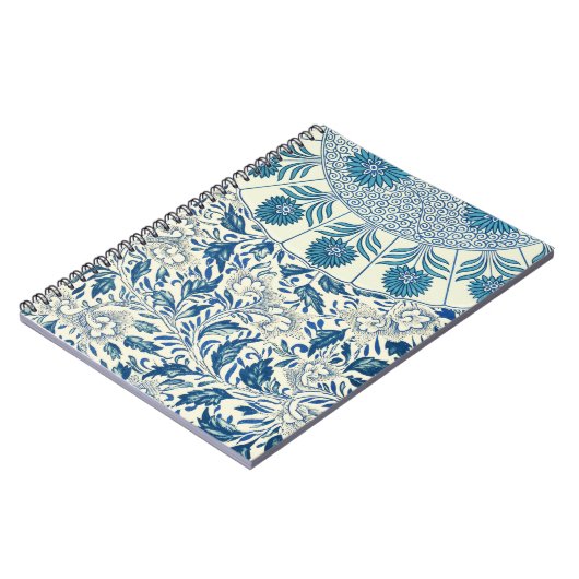 Blue Floral Pattern Antiek Asian Design Notitieboek (Linkerzijde)