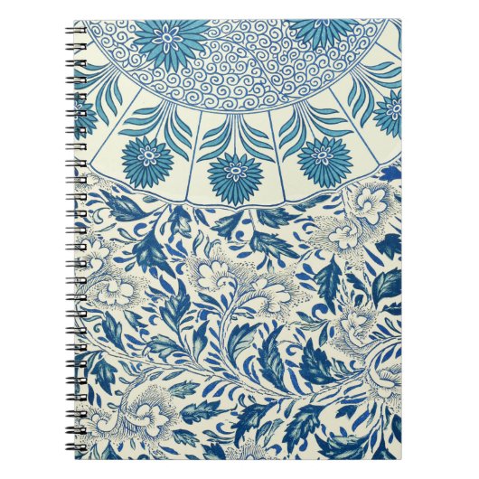 Blue Floral Pattern Antiek Asian Design Notitieboek (Voorkant)