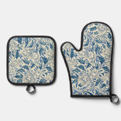Blue Floral Pattern Antiek Asian Design Ovenwant & Pannenlap Set (Voorkant)