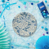 Blue Floral Pattern Antiek Asian Design Papieren Bordje (Feest)