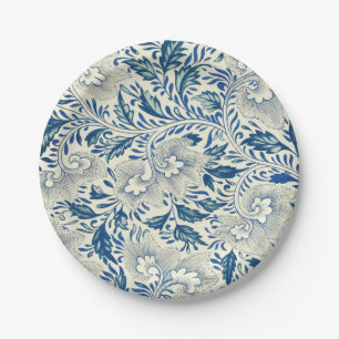 Blue Floral Pattern Antiek Asian Design Papieren Bordje