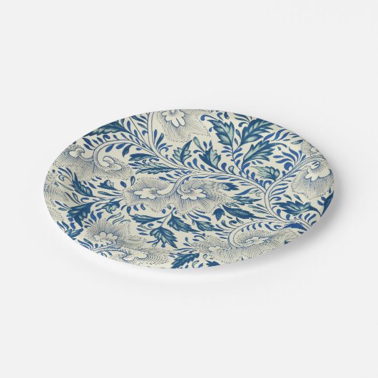 Blue Floral Pattern Antiek Asian Design Papieren Bordje (Gekanteld)