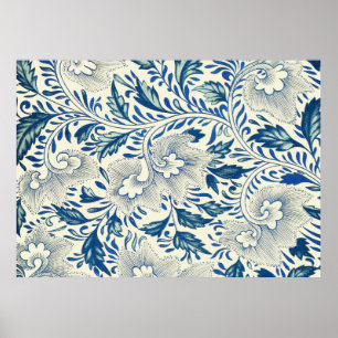 Blue Floral Pattern Antiek Asian Design Poster