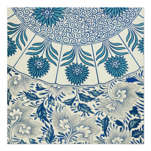 Blue Floral Pattern Antiek Asian Design Poster (Voorkant)