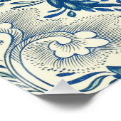 Blue Floral Pattern Antiek Asian Design Poster (Hoek)