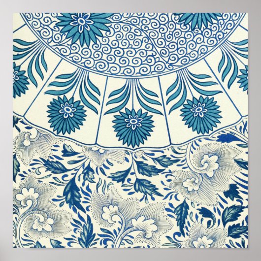 Blue Floral Pattern Antiek Asian Design Poster (Voorkant)