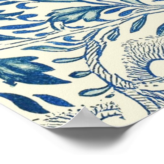Blue Floral Pattern Antiek Asian Design Poster (Hoek)