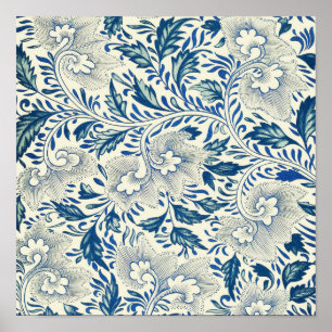 Blue Floral Pattern Antiek Asian Design Poster