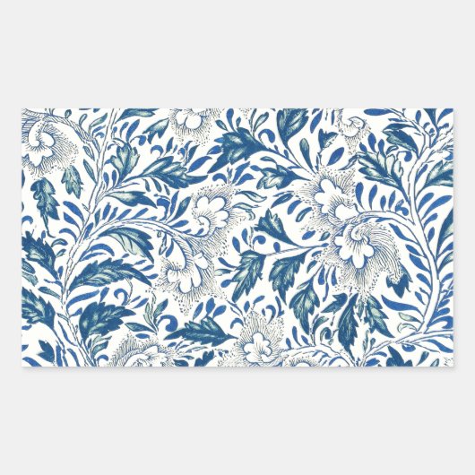 Blue Floral Pattern Antiek Asian Design Rechthoekige Sticker (Voorkant)