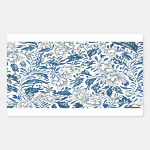 Blue Floral Pattern Antiek Asian Design Rechthoekige Sticker