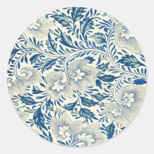 Blue Floral Pattern Antiek Asian Design Ronde Sticker