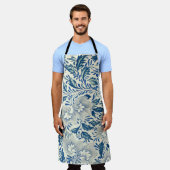Blue Floral Pattern Antiek Asian Design Schort (Gedragen)