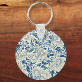 Blue Floral Pattern Antiek Asian Design Sleutelhanger (Voorkant)