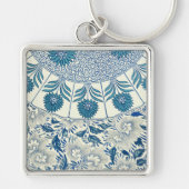 Blue Floral Pattern Antiek Asian Design Sleutelhanger (Voorkant)