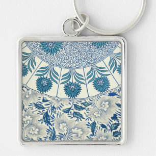 Blue Floral Pattern Antiek Asian Design Sleutelhanger