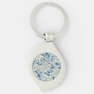 Blue Floral Pattern Antiek Asian Design Sleutelhanger