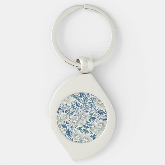 Blue Floral Pattern Antiek Asian Design Sleutelhanger (Voorkant)