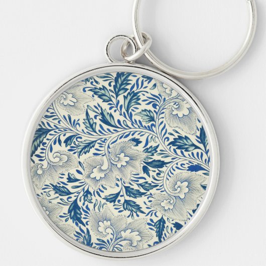 Blue Floral Pattern Antiek Asian Design Sleutelhanger (Voorkant)