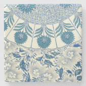 Blue Floral Pattern Antiek Asian Design Stenen Onderzetter (Voorkant)