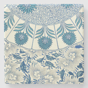 Blue Floral Pattern Antiek Asian Design Stenen Onderzetter
