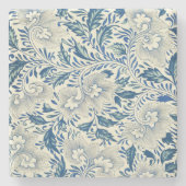 Blue Floral Pattern Antiek Asian Design Stenen Onderzetter (Voorkant)