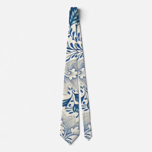 Blue Floral Pattern Antiek Asian Design Stropdas (Voorkant)