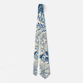Blue Floral Pattern Antiek Asian Design Stropdas (Achterkant)