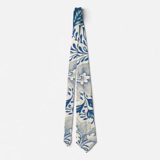 Blue Floral Pattern Antiek Asian Design Stropdas (Achterkant)