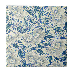 Blue Floral Pattern Antiek Asian Design Tegeltje