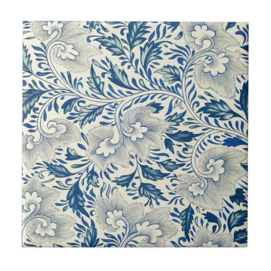 Blue Floral Pattern Antiek Asian Design Tegeltje (Voorkant)