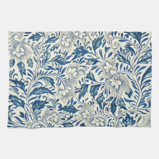 Blue Floral Pattern Antiek Asian Design Theedoek (Horizontaal)