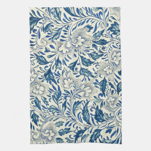 Blue Floral Pattern Antiek Asian Design Theedoek (Verticaal)