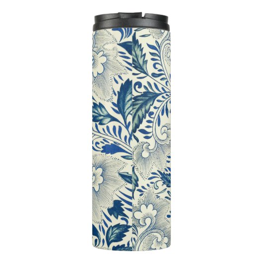 Blue Floral Pattern Antiek Asian Design Thermosbeker (Achterkant)