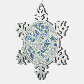 Blue Floral Pattern Antiek Asian Design Tin Sneeuwvlok Ornament (Rechts)