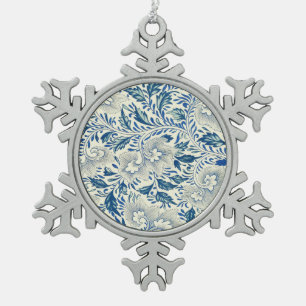Blue Floral Pattern Antiek Asian Design Tin Sneeuwvlok Ornament