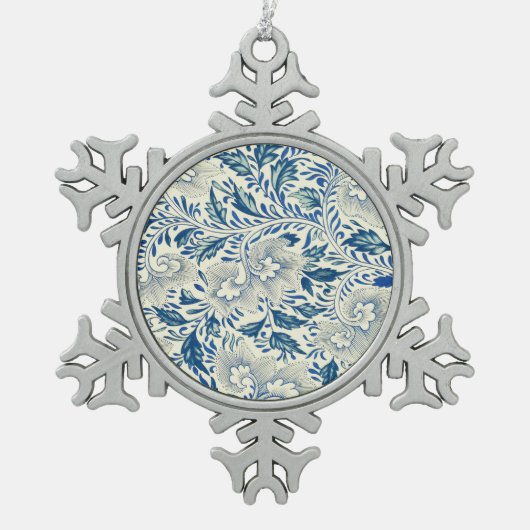 Blue Floral Pattern Antiek Asian Design Tin Sneeuwvlok Ornament (Voorkant)