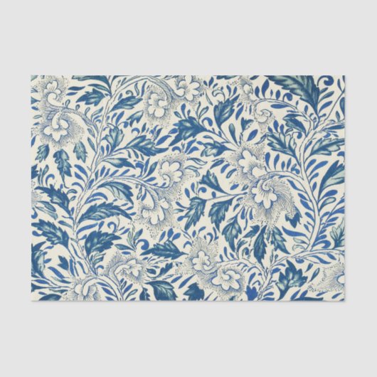 Blue Floral Pattern Antiek Asian Design Tissuepapier (Voorkant)