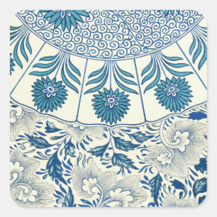Blue Floral Pattern Antiek Asian Design Vierkante Sticker